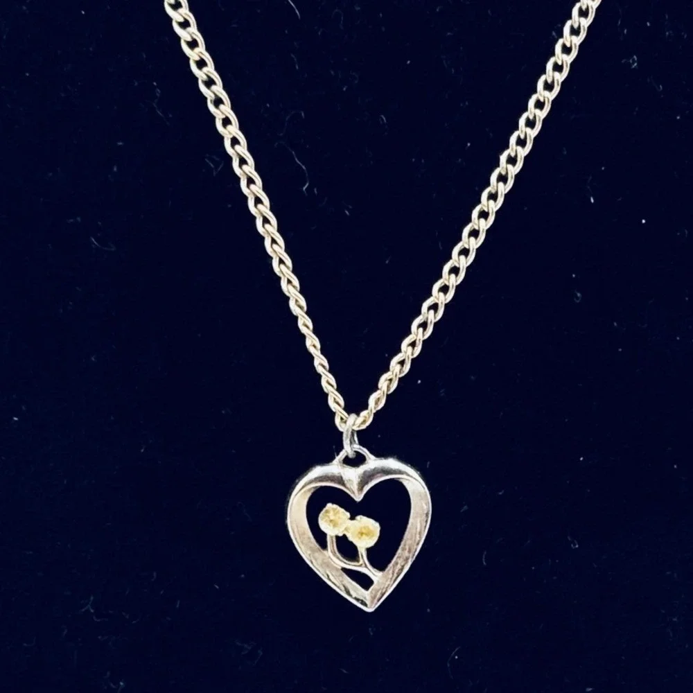 I.P.S. Vintage Gold Filled Heart Pendant Necklace Yellow Stones